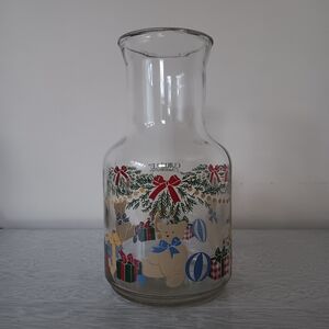 Vintage Corelle Coordinates Glass Juice Carafe With Christmas Design